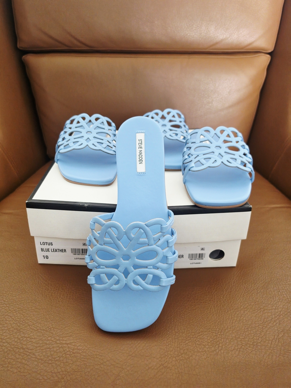 Steve Madden Blue Lotus Laser-Cut Leather Slide Mule